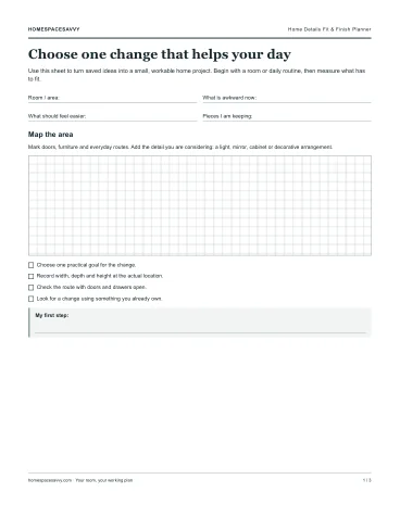 A page from the Home Details Fit & Finish Planner