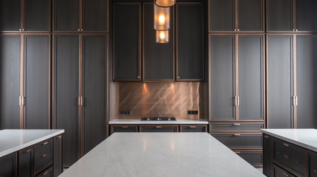 brushed metallic insets accentuating cabinetry