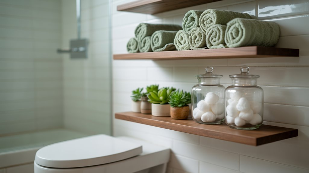 floating shelves above toilet