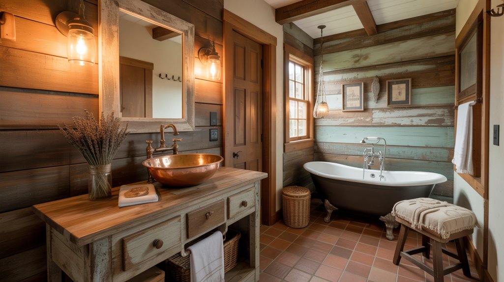 rustic cozy bathroom seating