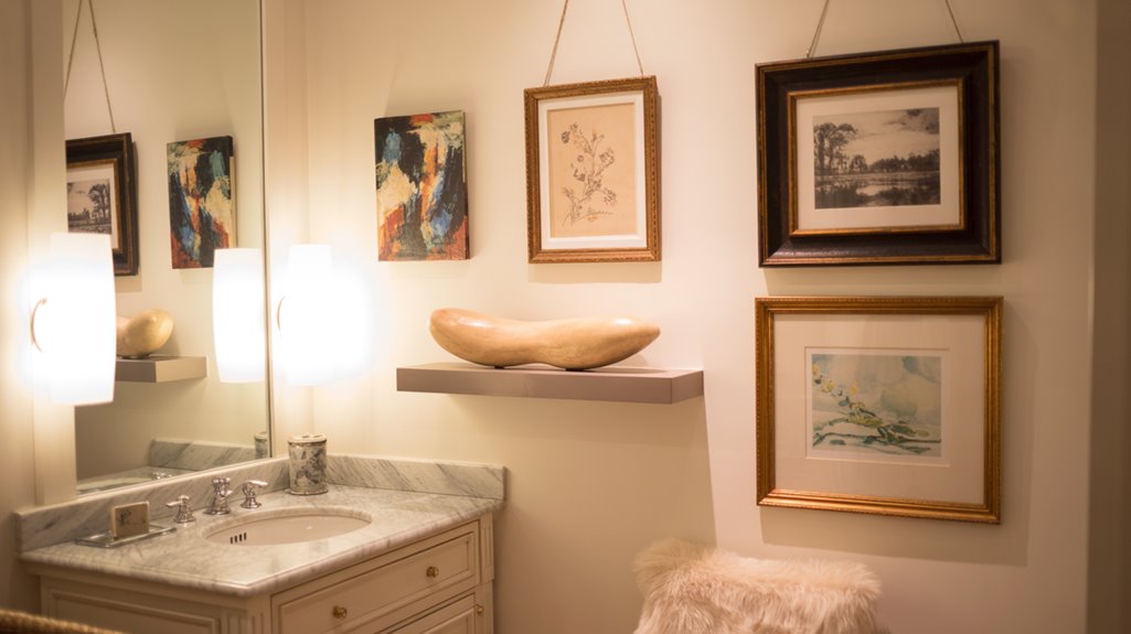 unexpected powder room art arrangements